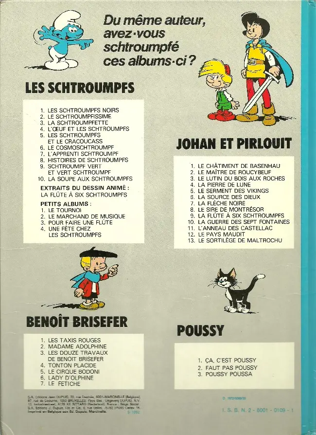 Verso de l'album Les Schtroumpfs Tome 2 Le Schtroumpfissime (+ Schtroumpfonie en ut)