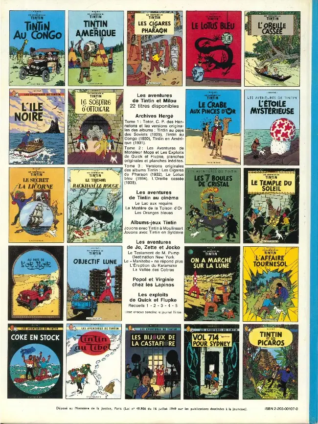 Verso de l'album Tintin Tome 8 Le sceptre d'Ottokar