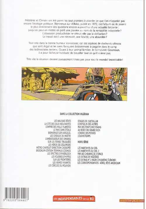 Verso de l'album Valérian Tome 4 Bienvenue sur Alflolol