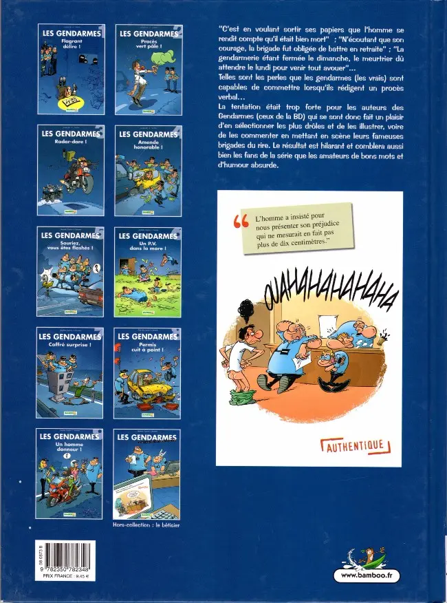Verso de l'album Les Gendarmes Le bêtisier des véritables dépositions