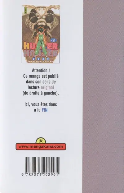 Verso de l'album Hunter X Hunter N° 21