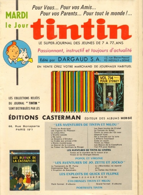 Verso de l'album Tintin Tome 79 Tintin album du journal (n° 1055 à 1067)