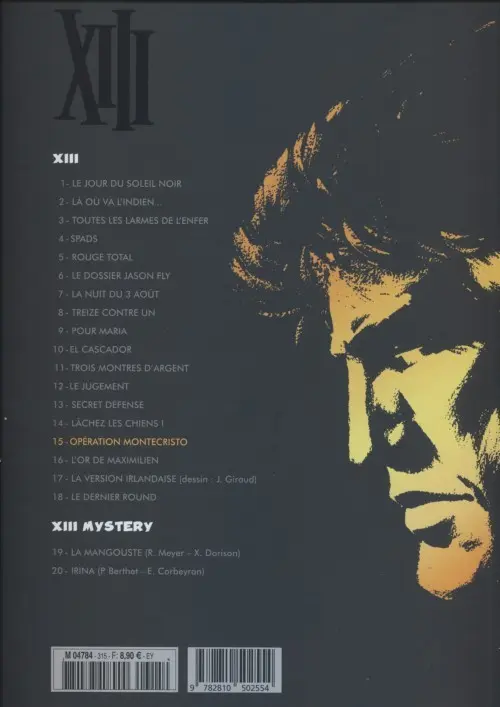 Verso de l'album XIII Tome 15 Opération Montecristo