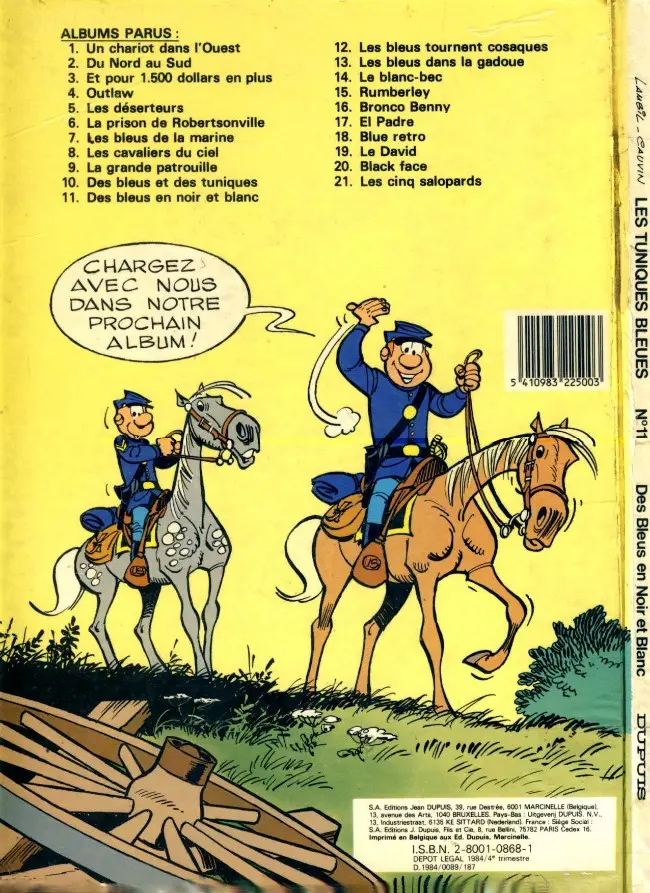 Verso de l'album Les Tuniques Bleues Tome 11 Des bleus en noir et blanc