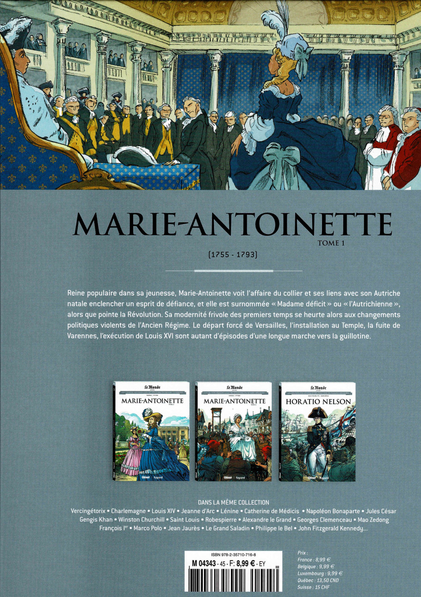 Verso de l'album Les grands personnages de l'Histoire en bandes dessinées Tome 45 Marie-Antoinette, tome 1