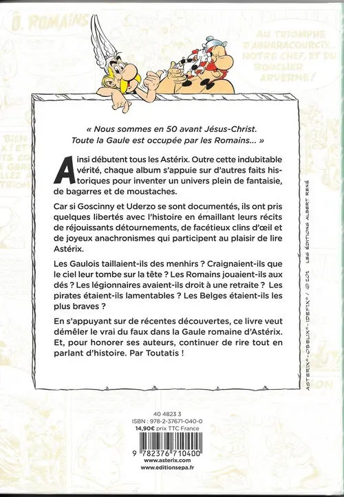 Verso de l'album Astérix Les vérités historiques expliquées