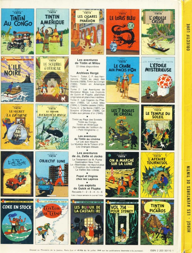 Verso de l'album Tintin Tome 16 Objectif Lune