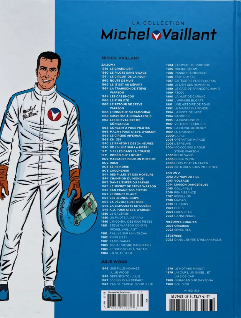 Verso de l'album Michel Vaillant La Collection 38 K.O. pour Steve Warson
