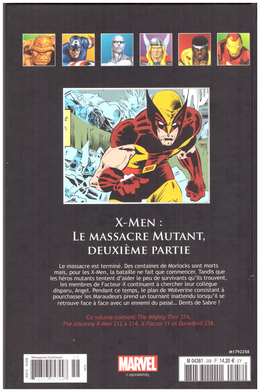Verso de l'album Marvel Comics - La collection de référence Tome 258 X-Men - Le massacre mutant, deuxième partie