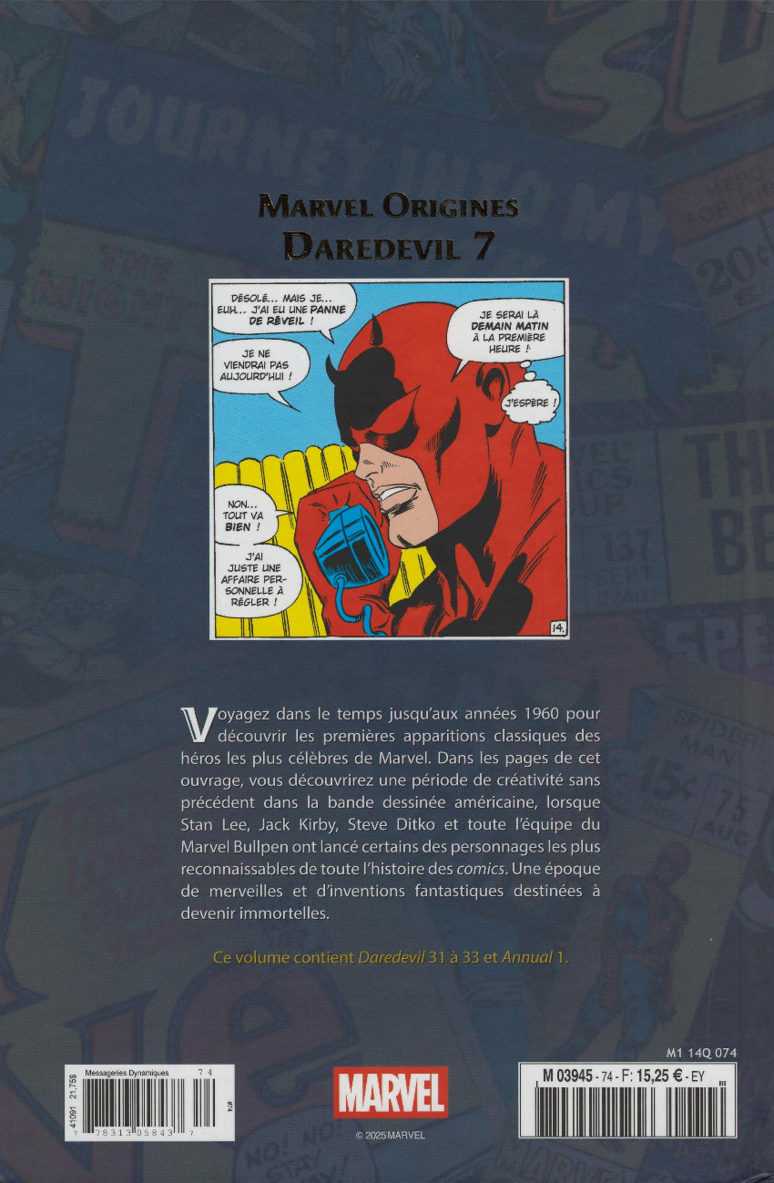 Verso de l'album Marvel Origines N° 74 Daredevil 7 (1967)