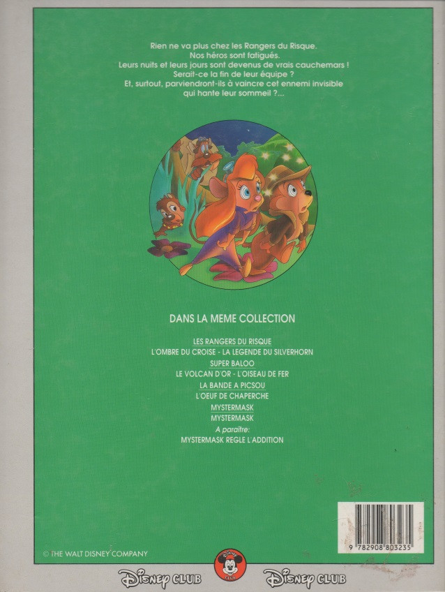 Verso de l'album Disney Club Tic et Tac, les Rangers du Risque - Le Sommeil hanté