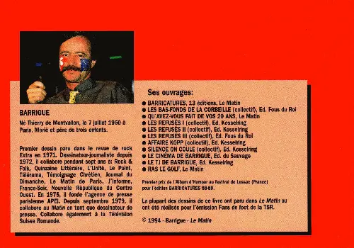 Verso de l'album Histoires de foot De Wolfi à Hodgson - World Cup USA 94