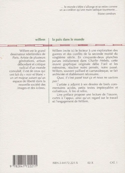 Verso de l'album La paix dans le monde