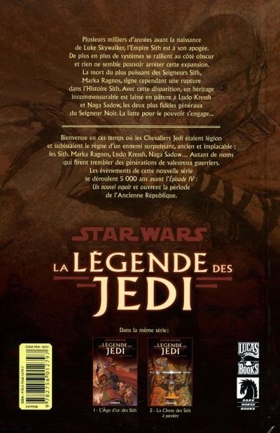Verso de l'album Star Wars - La légende des Jedi Tome 1 L'âge d'or des Sith