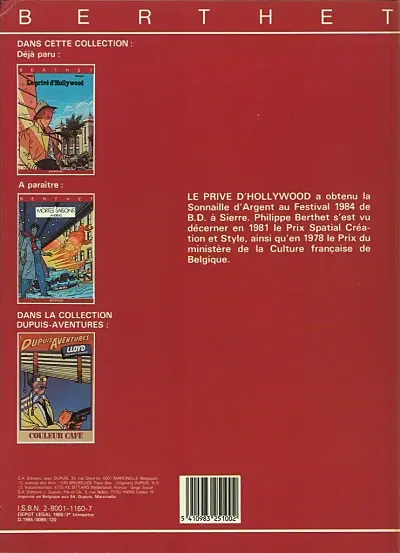 Verso de l'album Le Privé d'Hollywood Tome 1