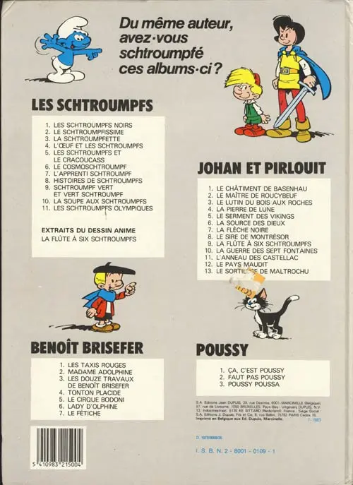 Verso de l'album Les Schtroumpfs Tome 2 Le Schtroumpfissime (+ Schtroumpfonie en ut)