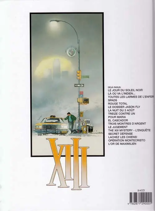 Verso de l'album XIII Tome 1 Le jour du soleil noir