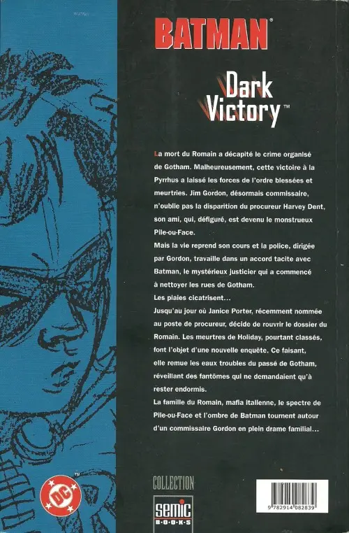 Verso de l'album Batman : Dark Victory 1