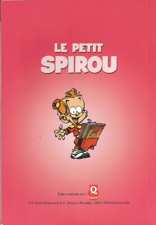 Verso de l'album Le Petit Spirou Albums publicitaires pour Quick J'ai un p'tit chat !