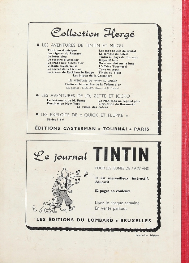 Verso de l'album Tintin Tome 64