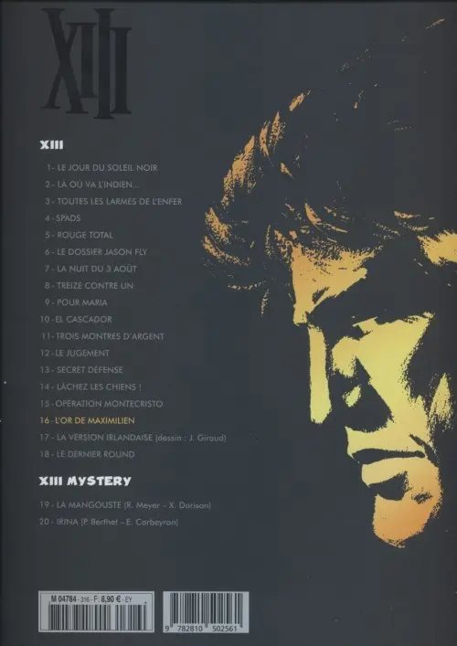 Verso de l'album XIII Tome 16 L'or de Maximilien