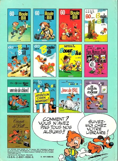 Verso de l'album Boule & Bill Tome 14 Ras le Bill !