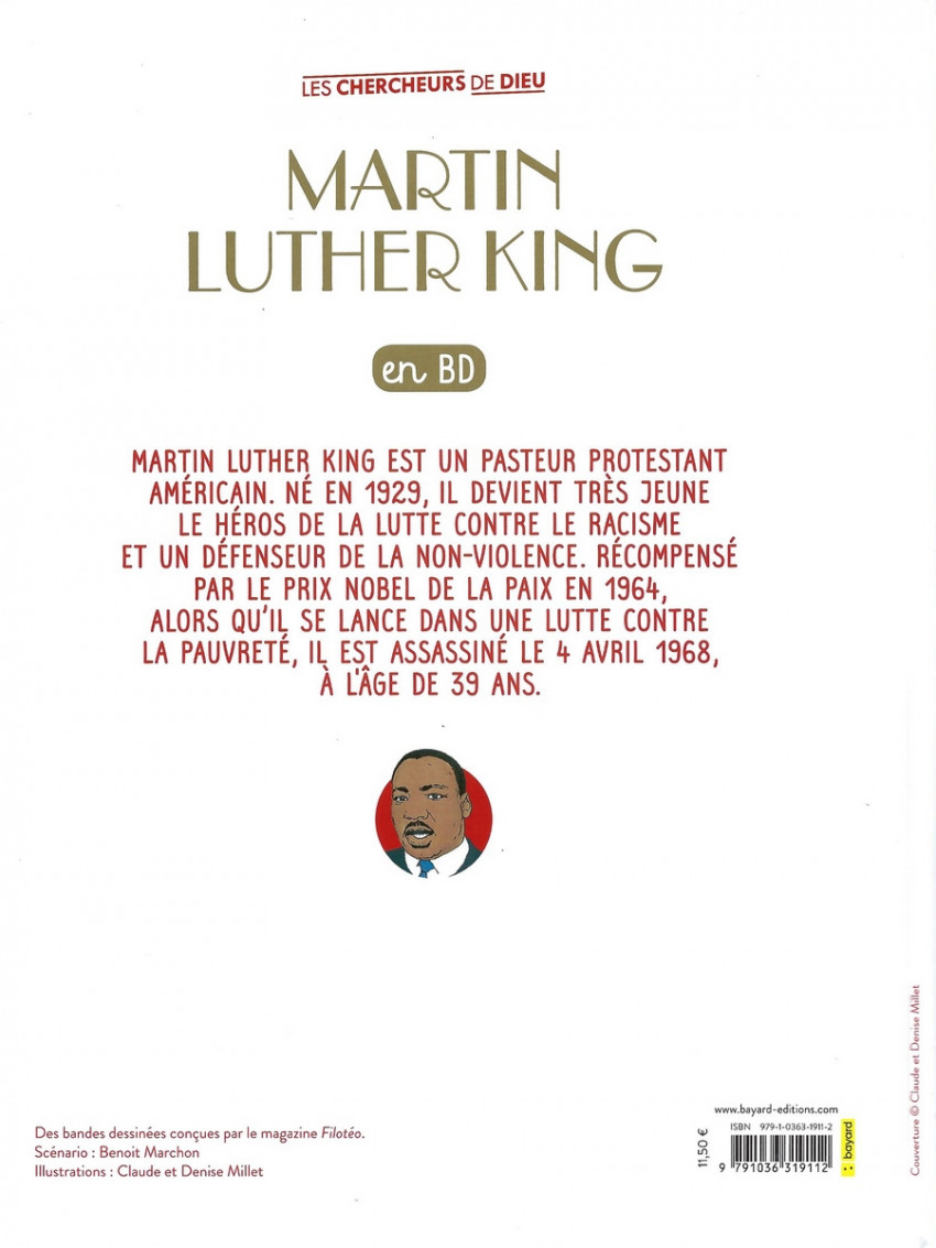 Verso de l'album Les Chercheurs de Dieu Tome 14 Martin Luther King en BD