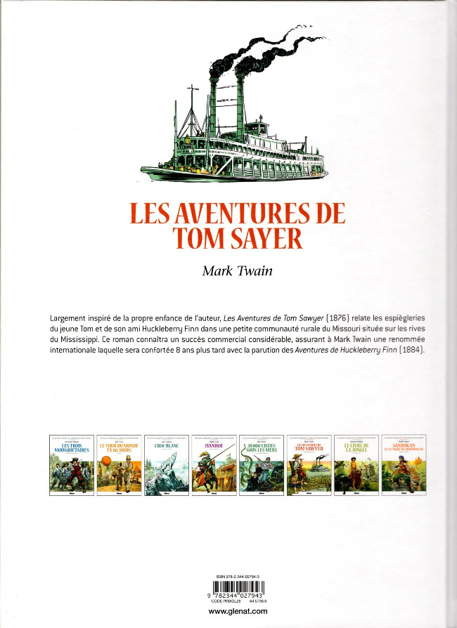 Verso de l'album Les Grands Classiques de la littérature en bande dessinée Tome 38 Les Aventures de Tom Sawyer