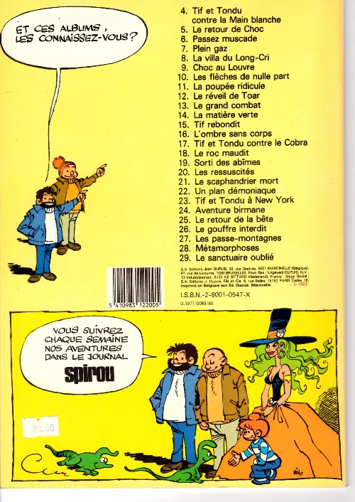Verso de l'album Tif et Tondu Tome 25 Le retour de la bête