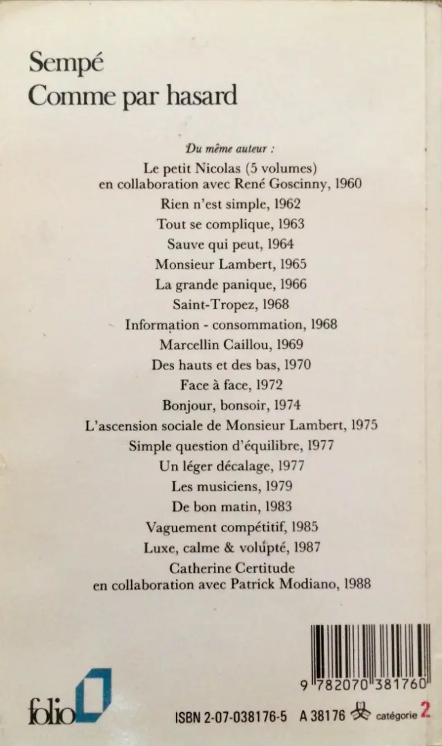 Verso de l'album Comme par hasard