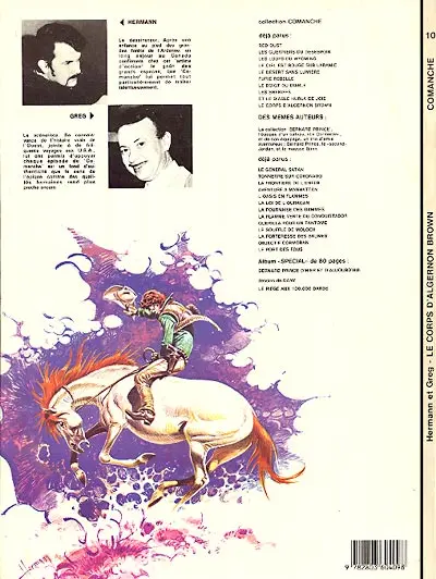 Verso de l'album Comanche Tome 10 Le corps d'Algernon Brown