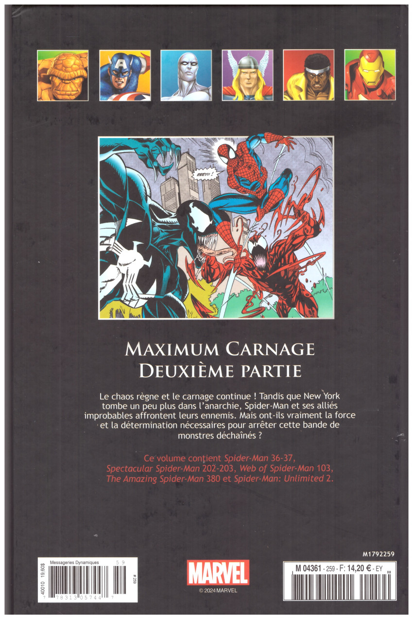 Verso de l'album Marvel Comics - La collection de référence Tome 259 Maximum carnage - Deuxième partie