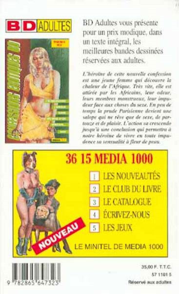 Verso de l'album Confessions érotiques BD Nadine : J'ai découvert l'amour dans les bras d'un Africain...