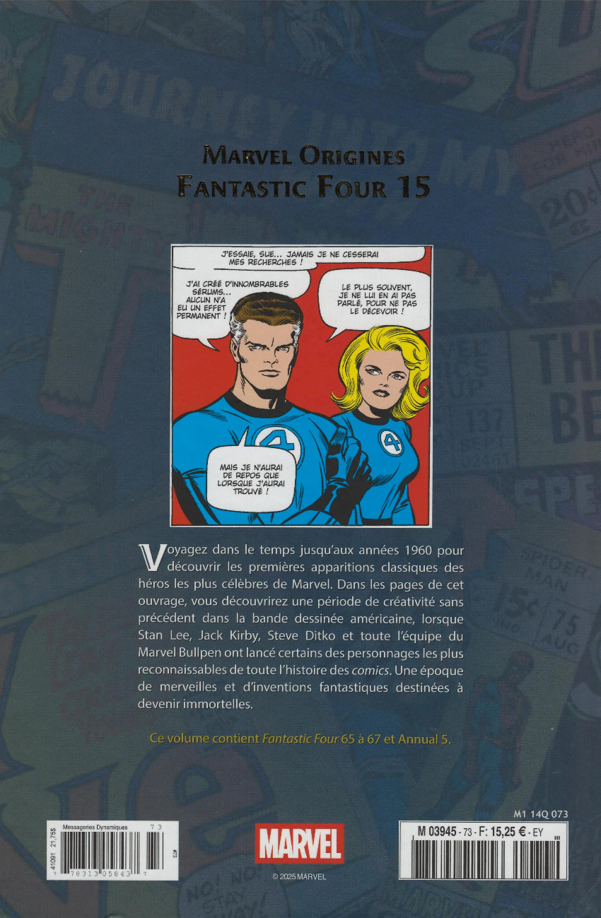 Verso de l'album Marvel Origines N° 73 Fantastic Four 15 (1967)