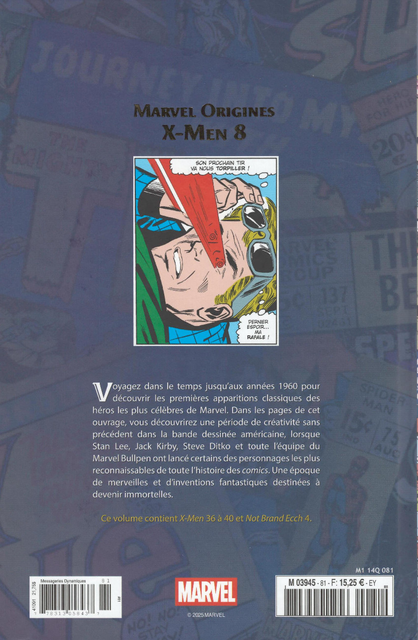 Verso de l'album Marvel Origines N° 81 X-Men 8 (1967)