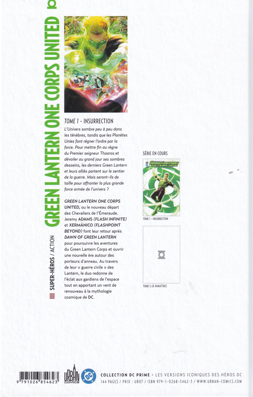 Verso de l'album Green Lantern One Corps United Tome 1 Insurrection