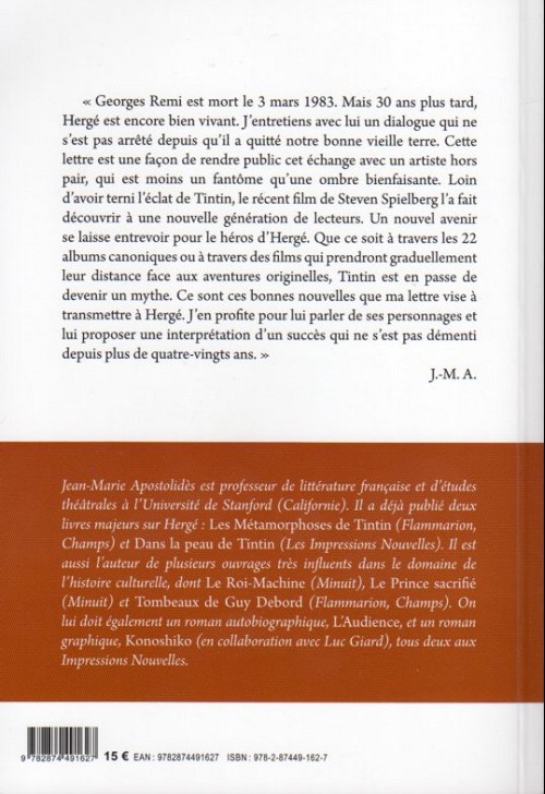 Verso de l'album Lettre à Hergé