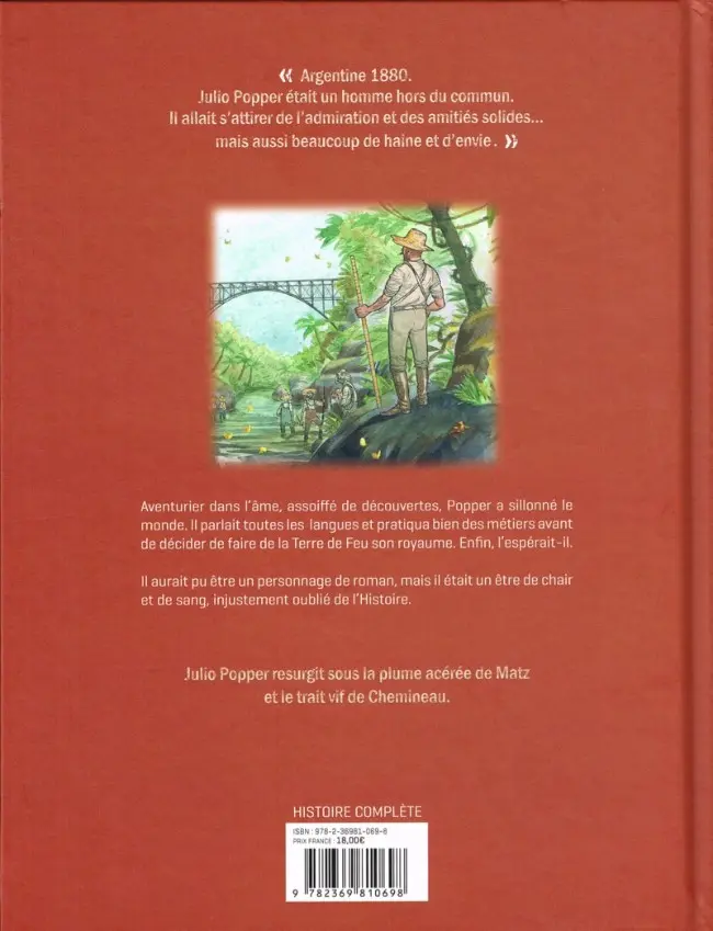 Verso de l'album Julio Popper Le dernier roi de Terre de Feu