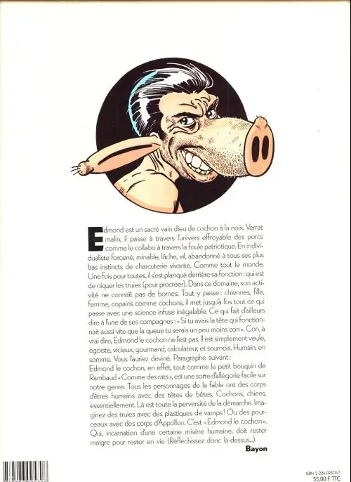 Verso de l'album Edmond le cochon Tome 1