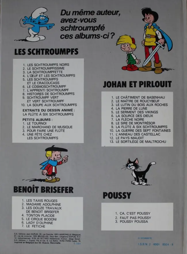 Verso de l'album Les Schtroumpfs Tome 9 Schtroumpf vert et vert schtroumpf