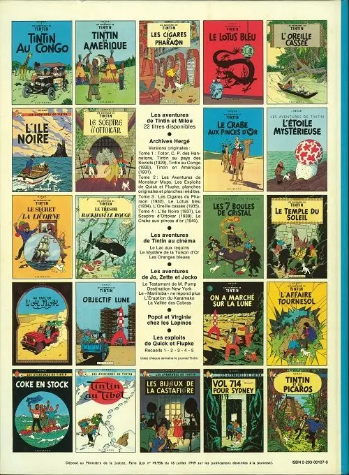 Verso de l'album Tintin Tome 8 Le sceptre d'Ottokar