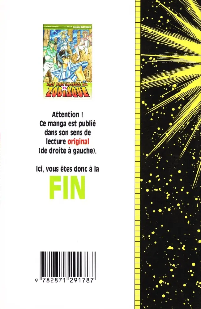 Verso de l'album Saint Seiya - Les Chevaliers du Zodiaque 11 Chevaliers, nous vous confions Athéna