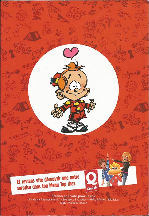 Verso de l'album Le Petit Spirou Albums publicitaires pour Quick Compilation de gags