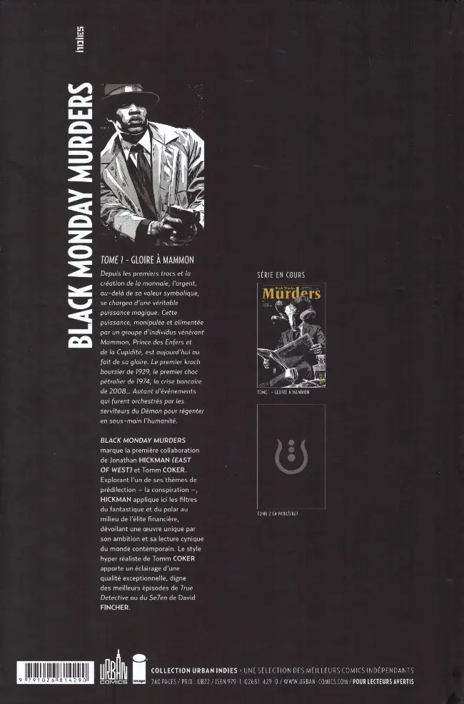 Verso de l'album Black Monday Murders Tome 1 Gloire à Mammon