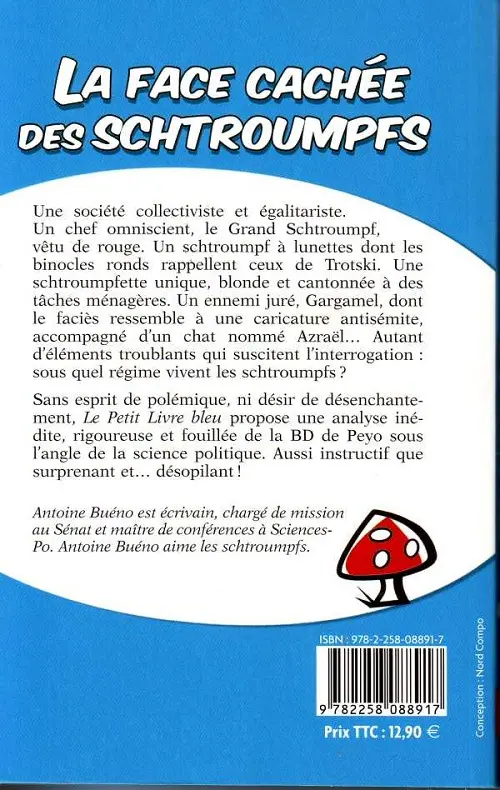 Verso de l'album Le petit livre bleu Analyse critique et politique de la société des schtroumpfs