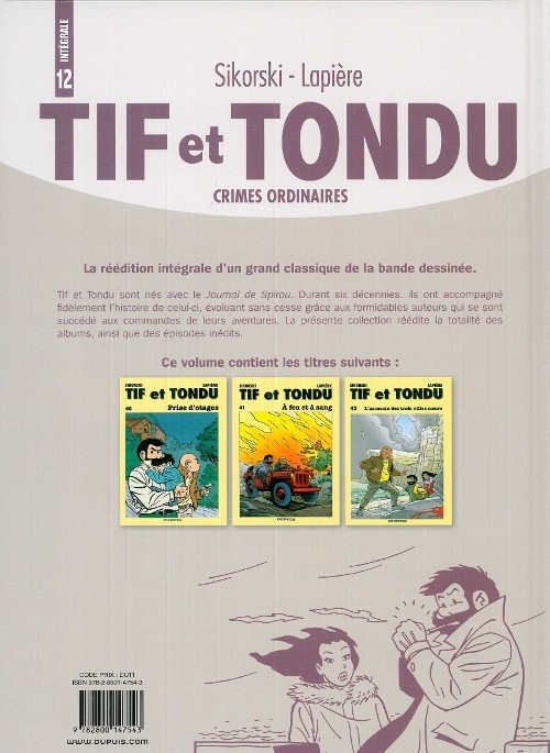 Verso de l'album Tif et Tondu Intégrale Tome 12 Crimes ordinaires