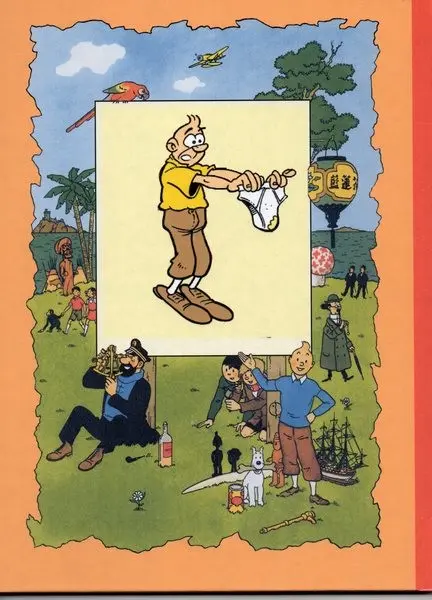 Verso de l'album Tintin L'oreille cassée - Les aventures du type qui se fourre toujours dans des situations pas possibles