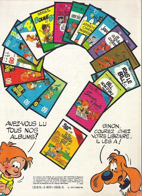 Verso de l'album Boule & Bill Tome 14 Ras le Bill !