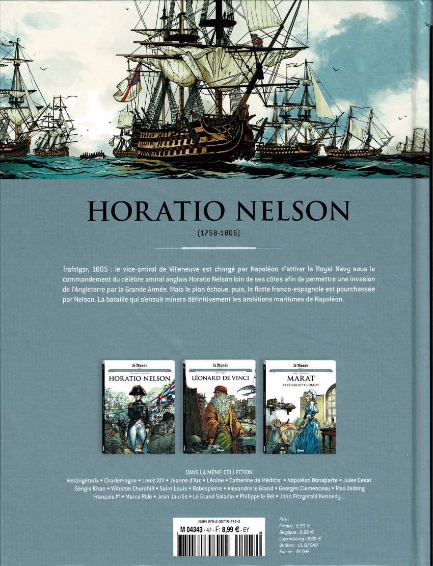 Verso de l'album Les grands personnages de l'Histoire en bandes dessinées Tome 47 Horatio Nelson