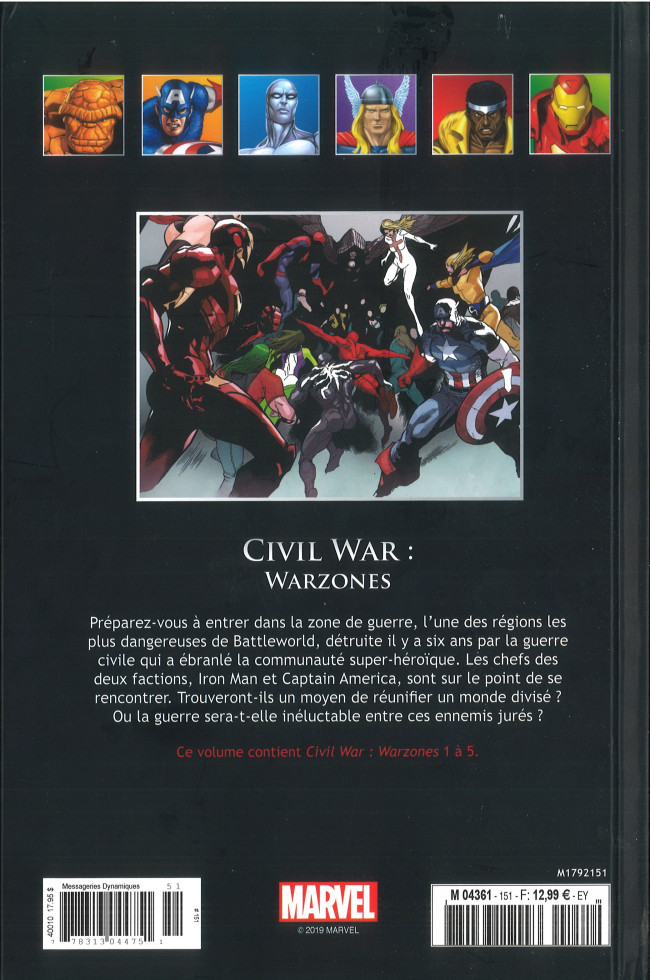 Verso de l'album Marvel Comics - La collection de référence Tome 151 Civil War - Warzones